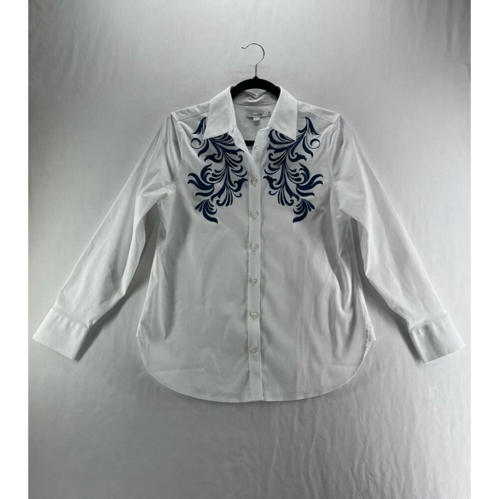 Chicos No Iron Wildflower Embroidered Shirt Womens 0 Long Sleeve Button Up White - Picture 5 of 15